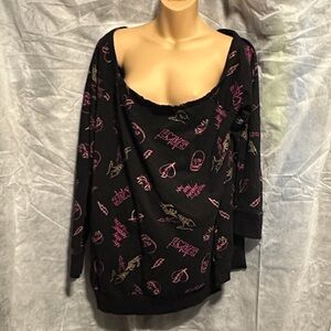 Black and Pink Graphic Long Sleeve Top